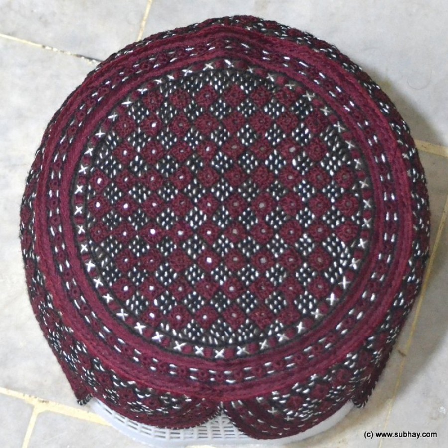 Maroon Jamali Sindhi Cap / Topi (Hand Made) MK-170